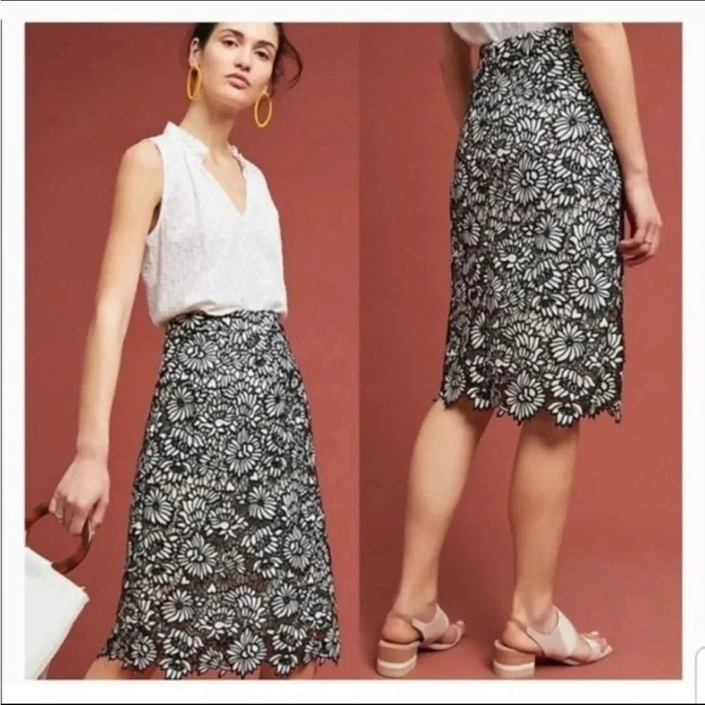 Anthropologie Sunday in Brooklyn Black and White Lace Pencil Skirt - XS
